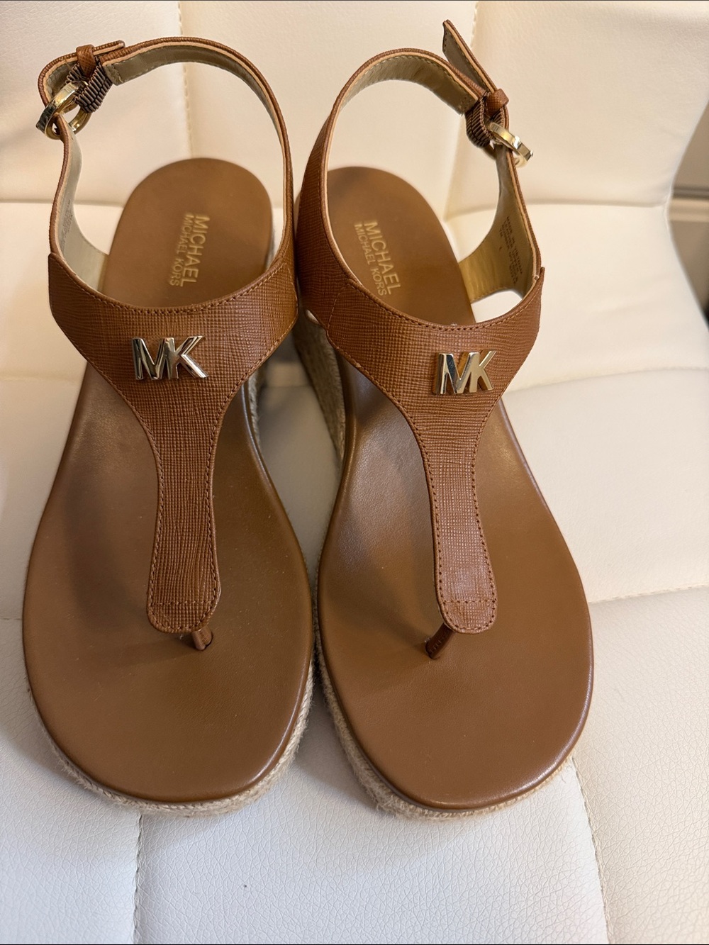 MICHAEL Michael Kors Tan Brown Wedge Thong Sandals